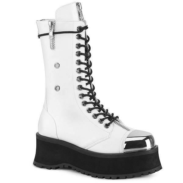 Demonia Women's Gravedigger-14 Platform Mid Calf Boots - White Vegan Leather D6547-18US Clearance